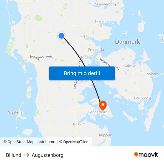 Billund to Augustenborg map