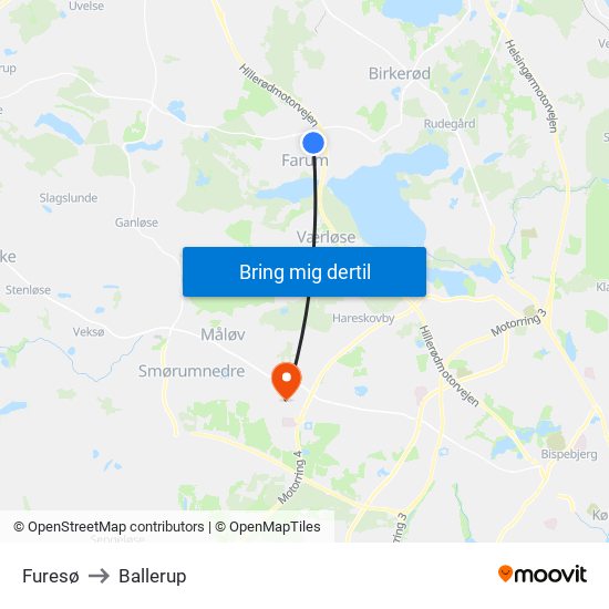 Furesø to Ballerup map