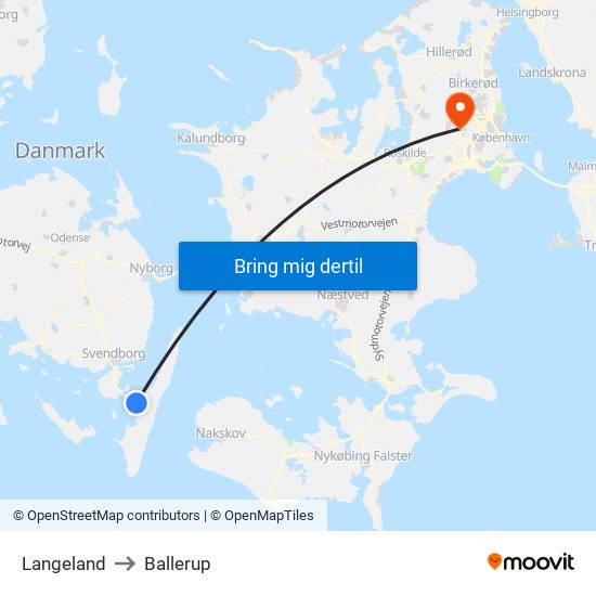 Langeland to Ballerup map