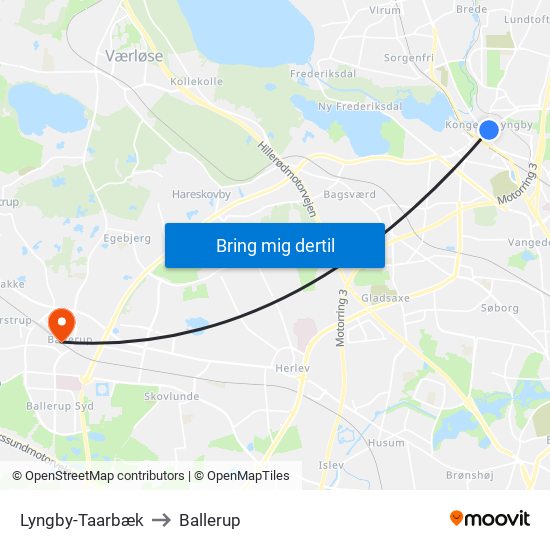 Lyngby-Taarbæk to Ballerup map