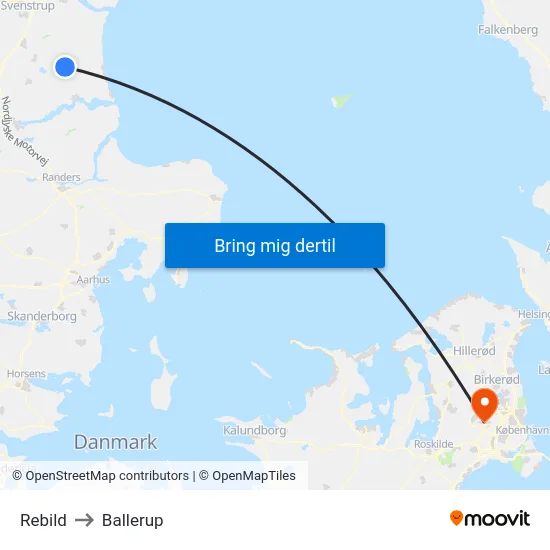 Rebild to Ballerup map