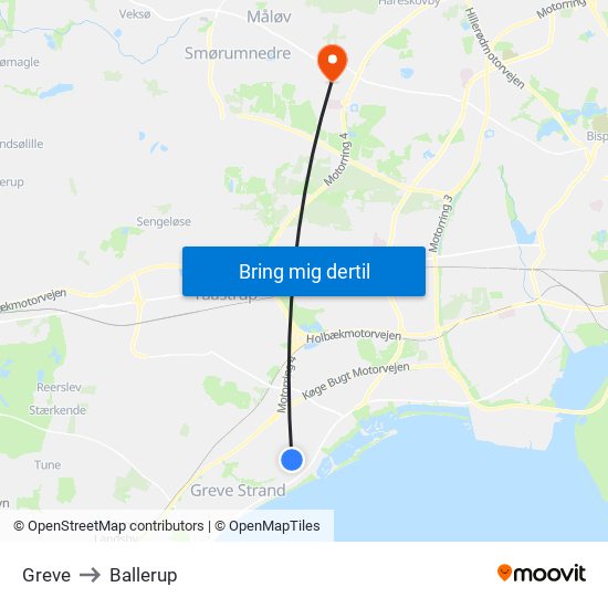 Greve to Ballerup map