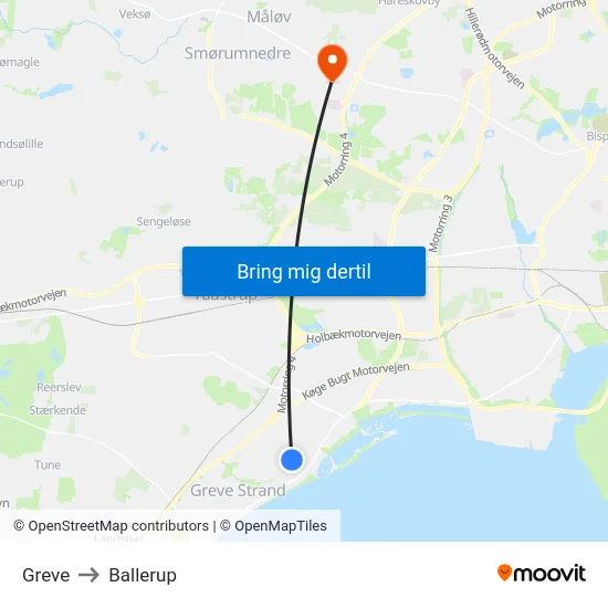 Greve to Ballerup map