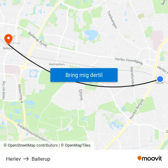Herlev to Ballerup map