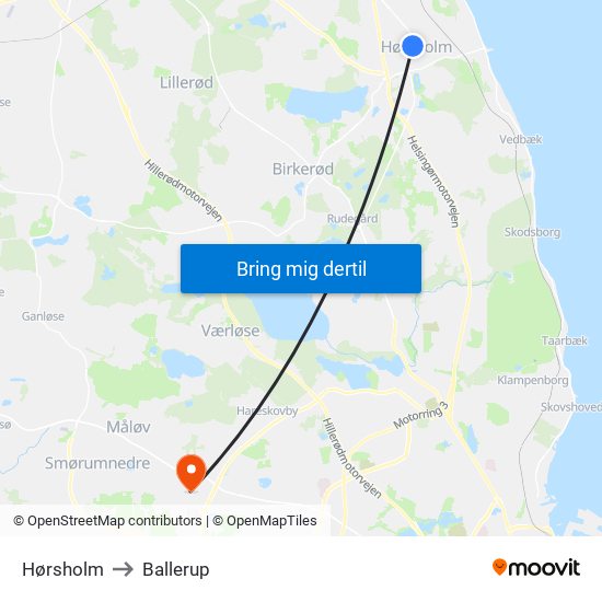 Hørsholm to Ballerup map