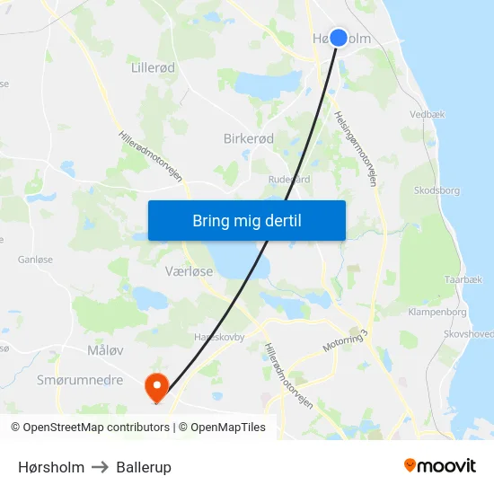 Hørsholm to Ballerup map