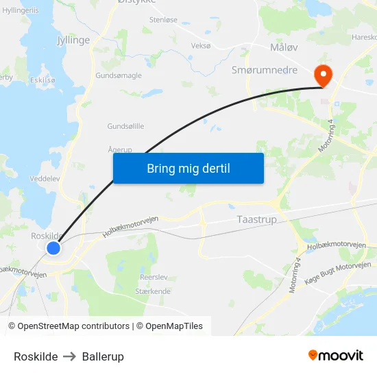 Roskilde to Ballerup map