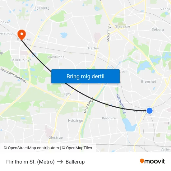 Flintholm St. (Metro) to Ballerup map