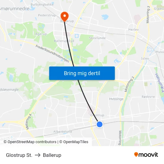 Glostrup St. to Ballerup map