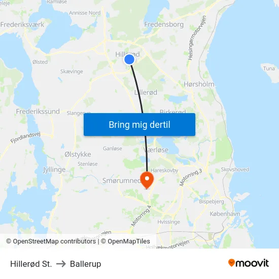 Hillerød St. to Ballerup map