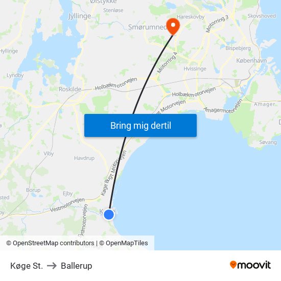 Køge St. to Ballerup map