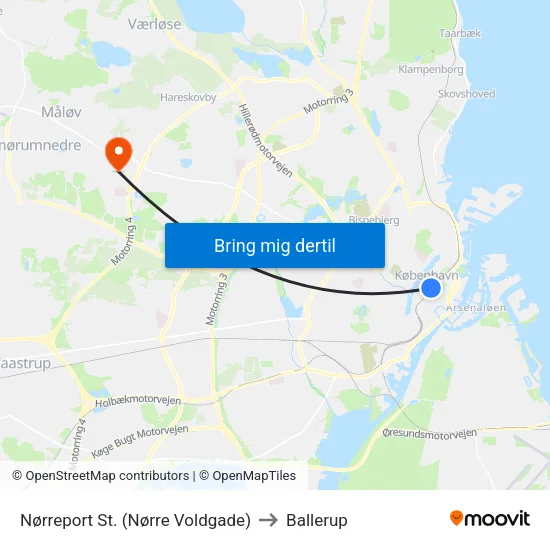 Nørreport St. (Nørre Voldgade) to Ballerup map