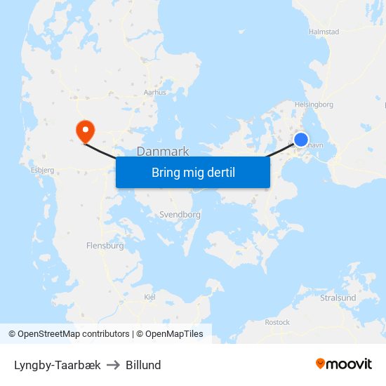 Lyngby-Taarbæk to Billund map