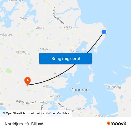 Norddjurs to Billund map