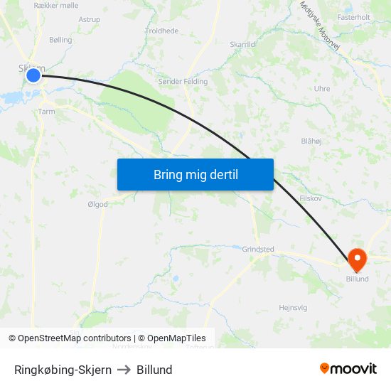 Ringkøbing-Skjern to Billund map