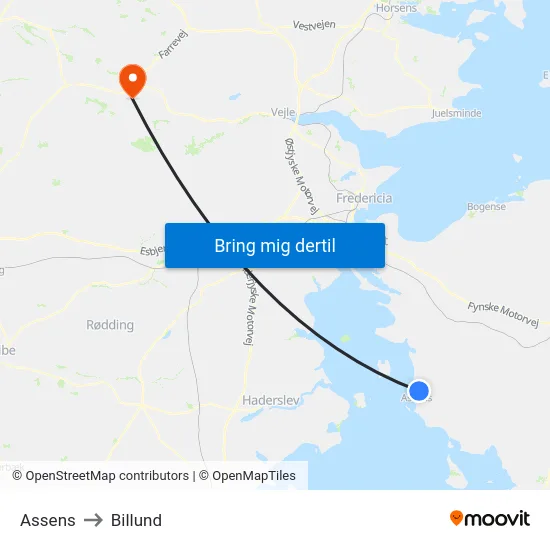 Assens to Billund map
