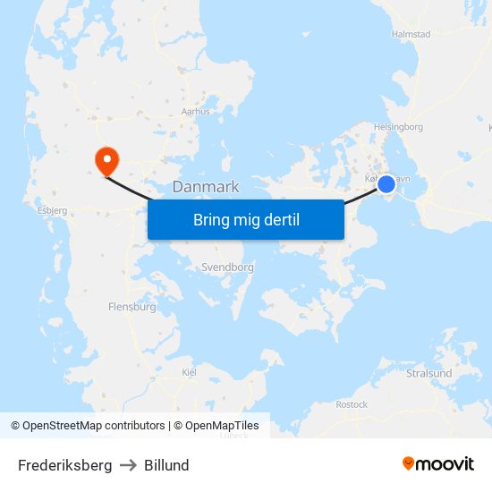 Frederiksberg to Billund map