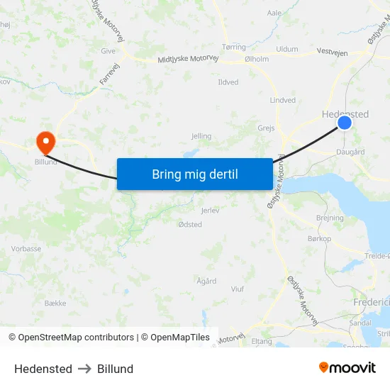Hedensted to Billund map