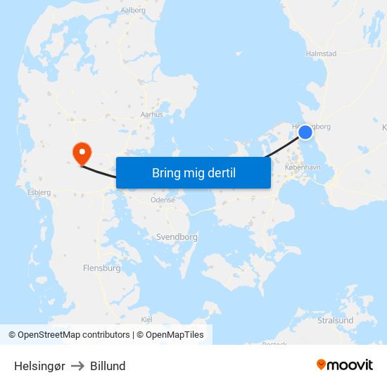 Helsingør to Billund map