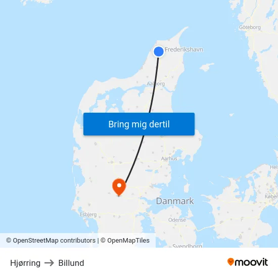 Hjørring to Billund map