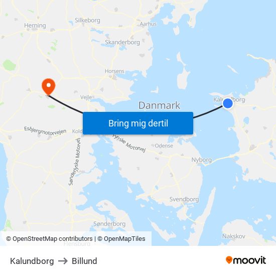 Kalundborg to Billund map