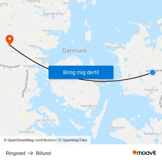 Ringsted to Billund map