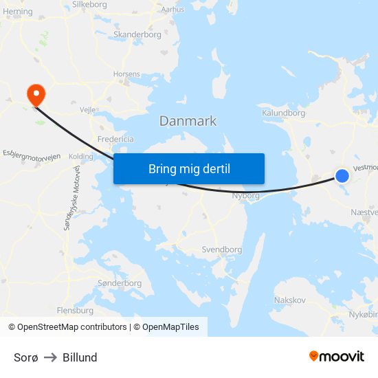 Sorø to Billund map