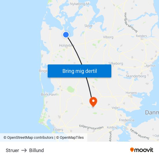 Struer to Billund map