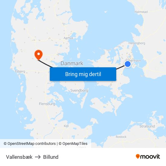 Vallensbæk to Billund map