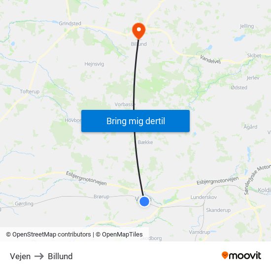 Vejen to Billund map