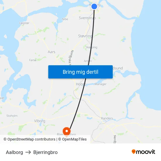 Aalborg to Bjerringbro map