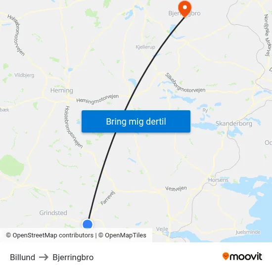 Billund to Bjerringbro map