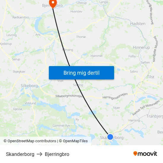 Skanderborg to Bjerringbro map