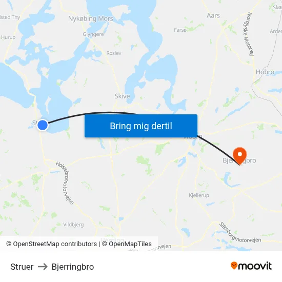 Struer to Bjerringbro map