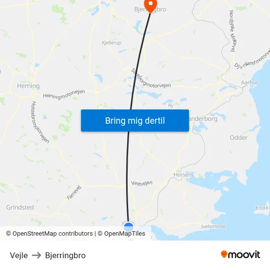 Vejle to Bjerringbro map