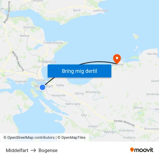 Middelfart to Bogense map