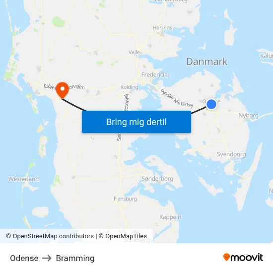 Odense to Bramming map
