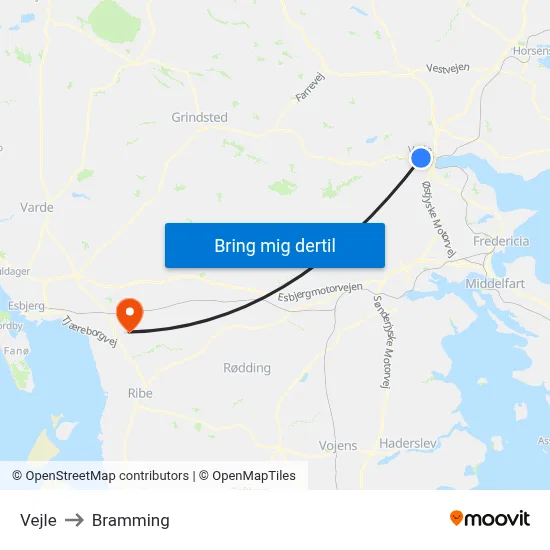 Vejle to Bramming map