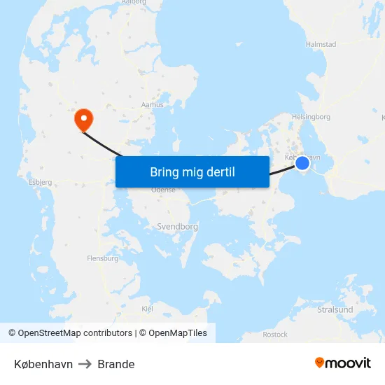 København to Brande map
