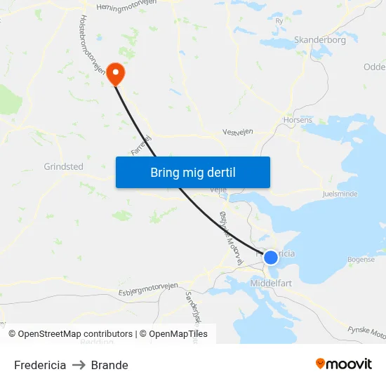 Fredericia to Brande map