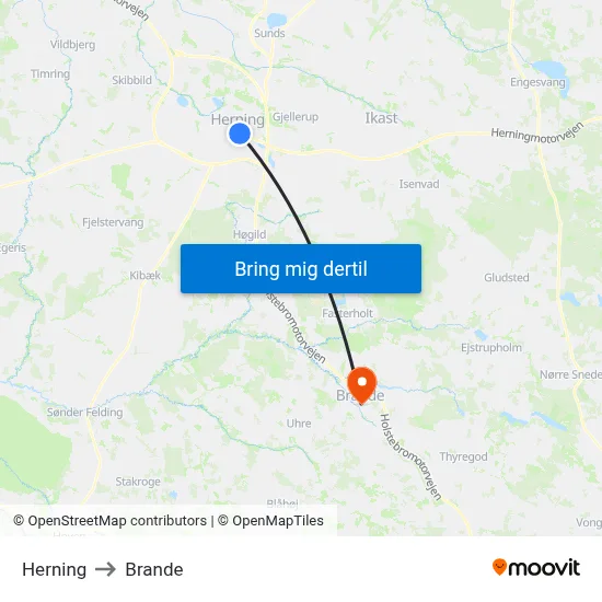 Herning to Brande map