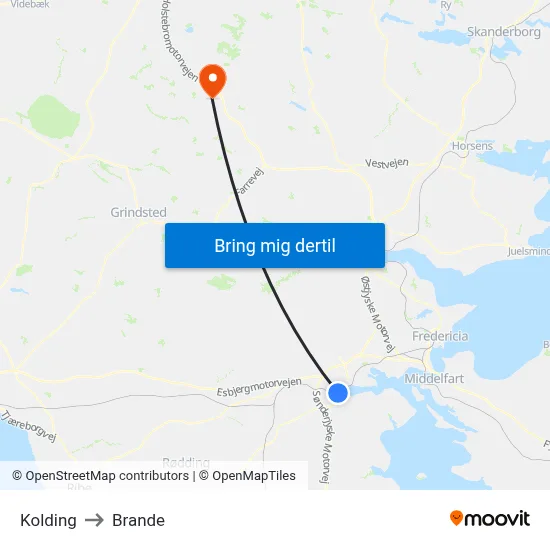 Kolding to Brande map