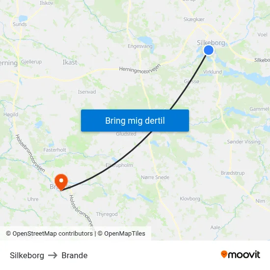 Silkeborg to Brande map