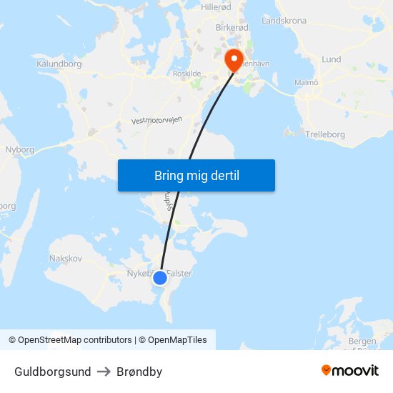 Guldborgsund to Brøndby map