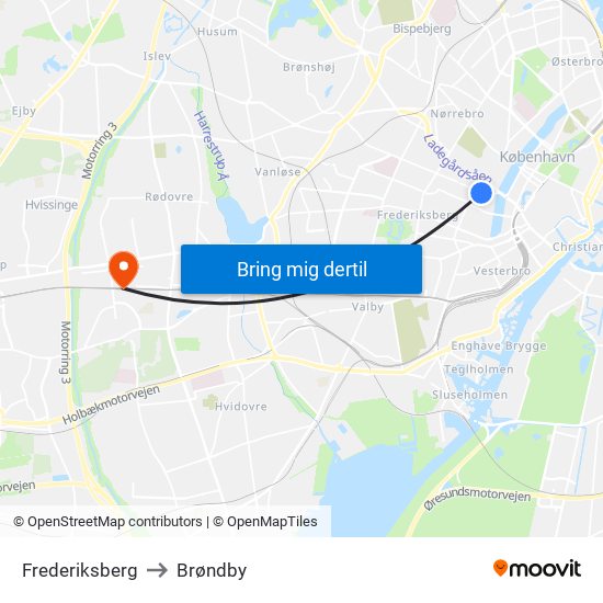 Frederiksberg to Brøndby map