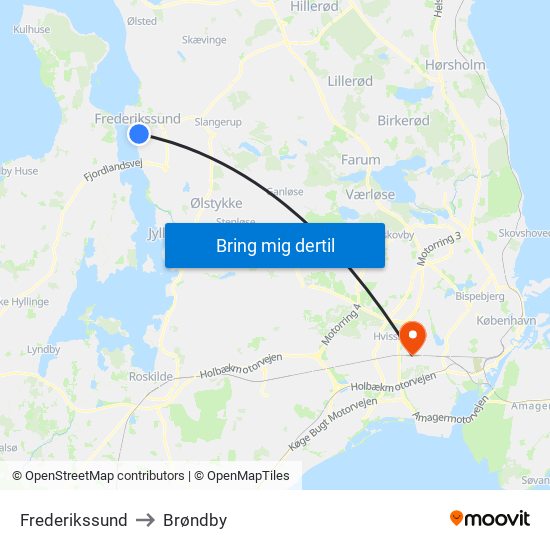Frederikssund to Brøndby map