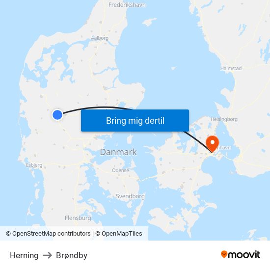 Herning to Brøndby map