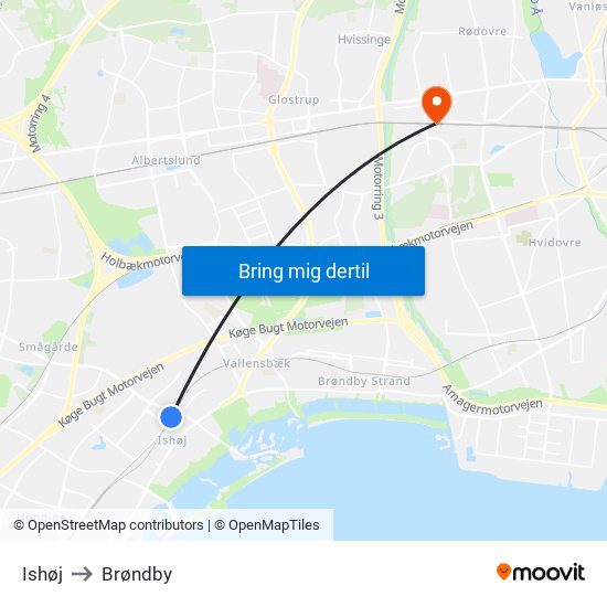 Ishøj to Brøndby map