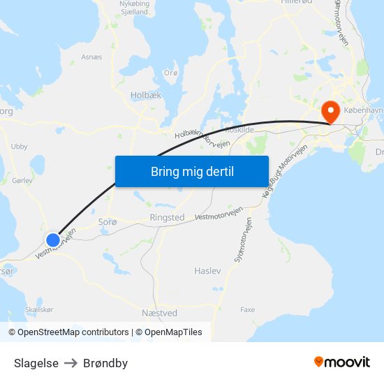 Slagelse to Brøndby map