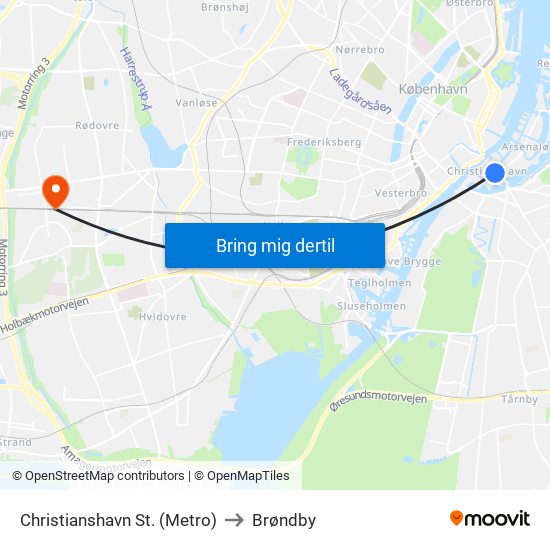 Christianshavn St. (Metro) to Brøndby map